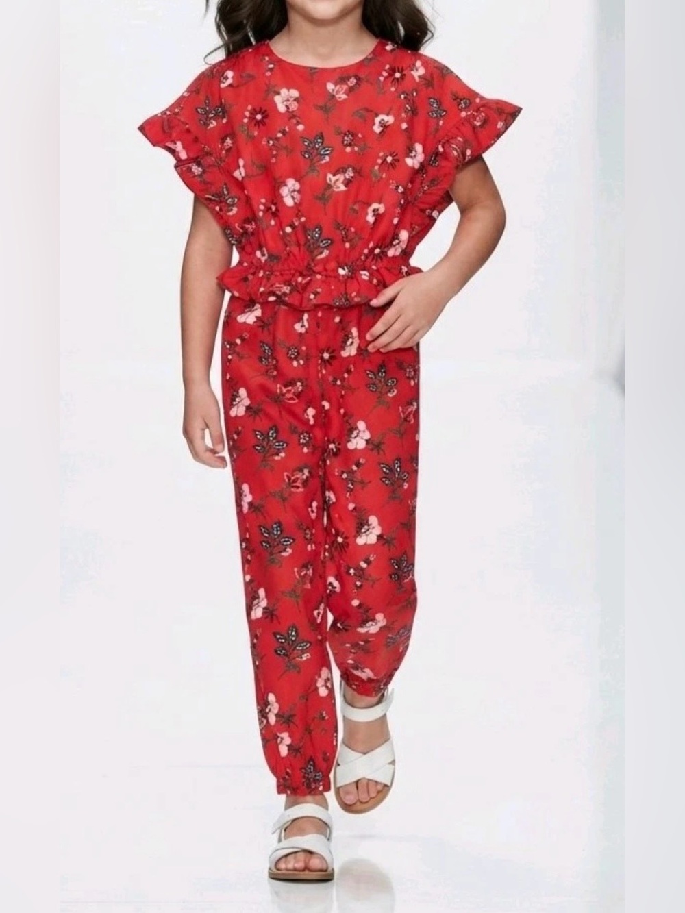 Janie and Jack Girls floral print ruffled jumpsuit